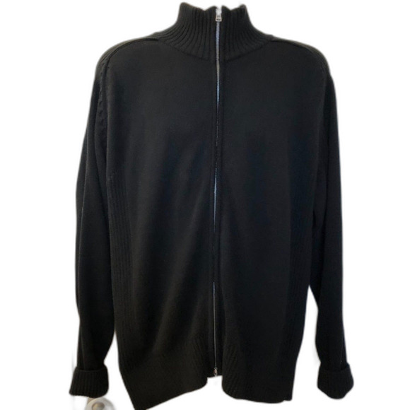 Alex Cannon Men's Black Full Zip Front Sweater Jacket Cardigan Mock Neck Large - Picture 1 of 6